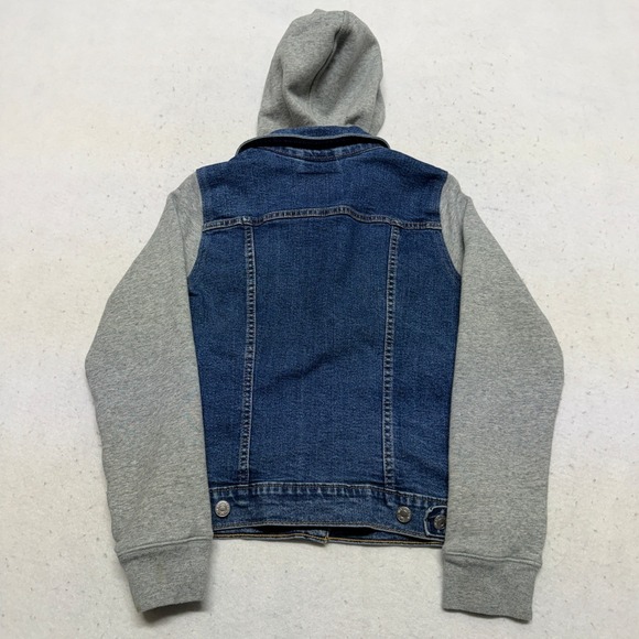 Levi Denim Trucker Jacket Hoodie Gray Sweatshirt Sleeves Women's Small Classic - Picture 15 of 16